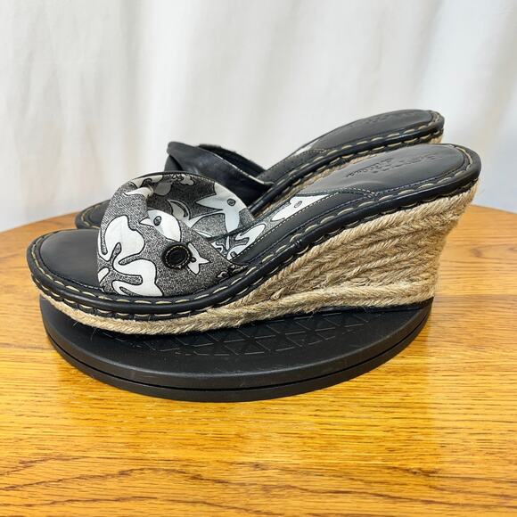 Born Drilles Wedge Sandal 3" Heel Womens US 9 EU 40.5 Black Textile Leather Rope - Picture 3 of 8